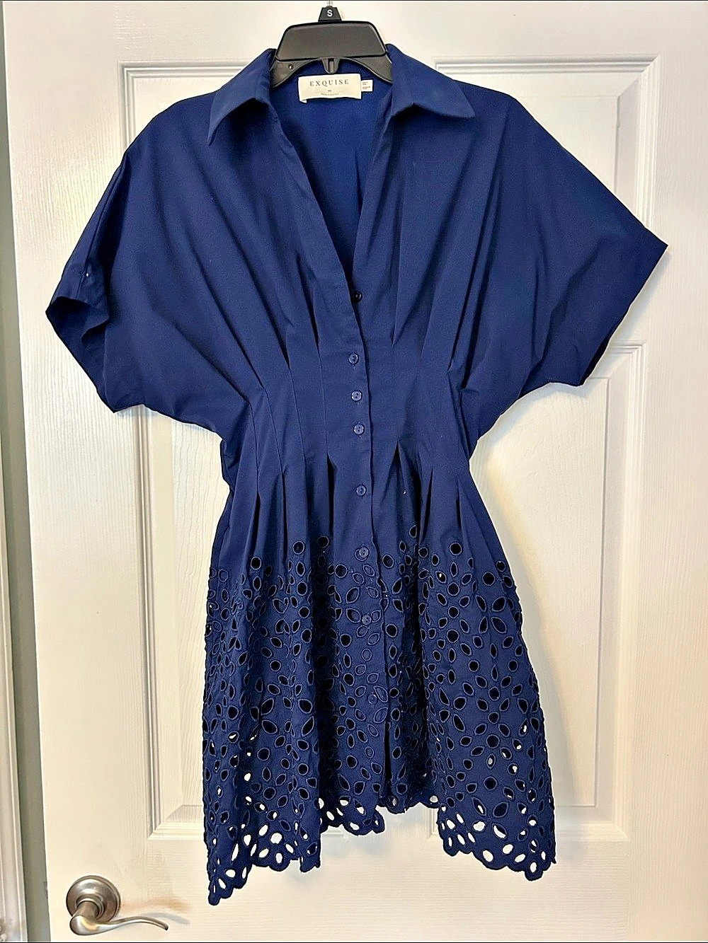 Eileen Fisher Blue Eyelet Mini Dress Like New